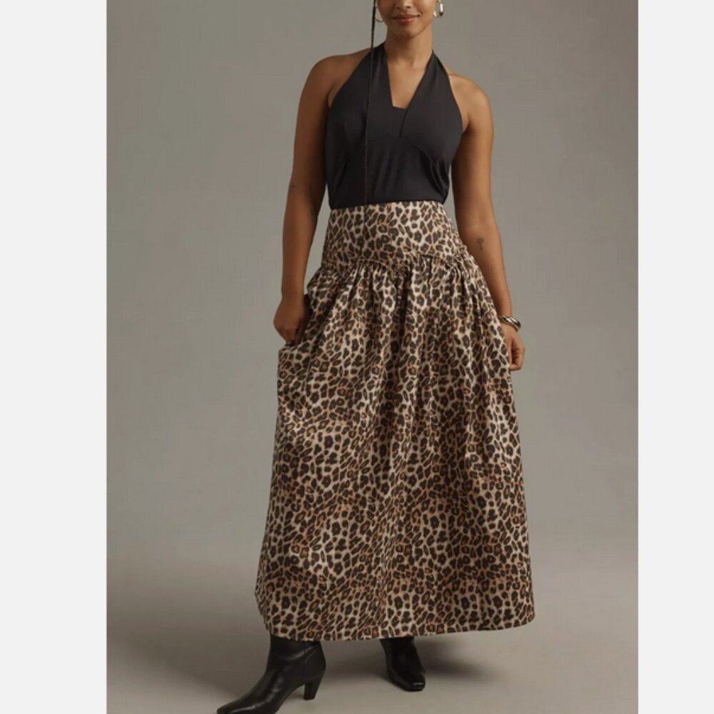 Anthropologie Mare Mare Basque-Waist Maxi Skirt Leopard Animal Print Size XL NWT - Picture 4 of 12